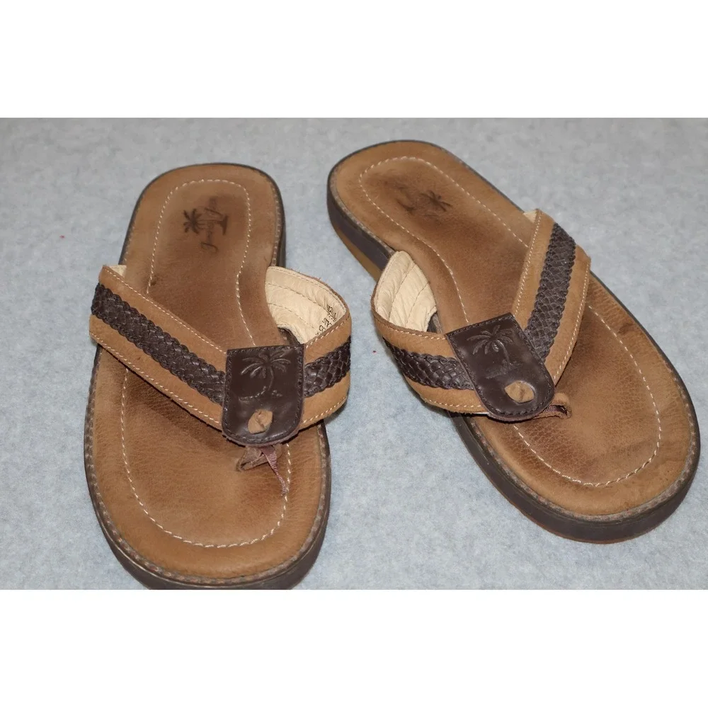 Jamaica Jaxx Flip Flops Mens Large Brown Leather Braided Thong Sandals